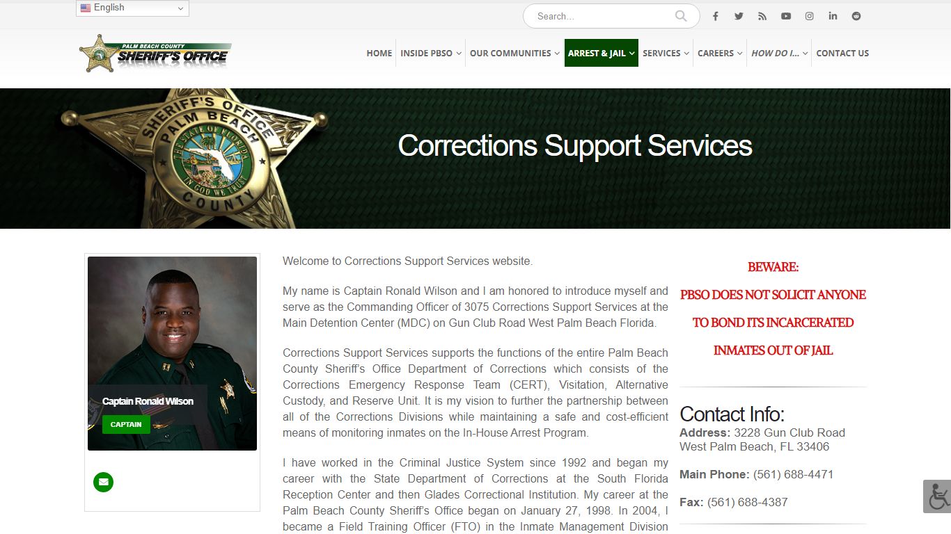 Corrections Support Services - Palm Beach County Sheriff's Office - PBSO